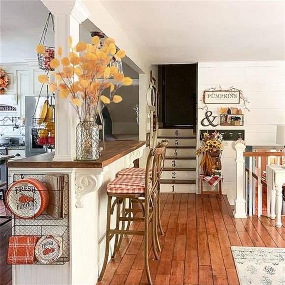 4 Pcs Artificial Eucalyptus Leaves Stems 33.8‘’ Eucalyptus Branches Orange - Picture 3 of 7